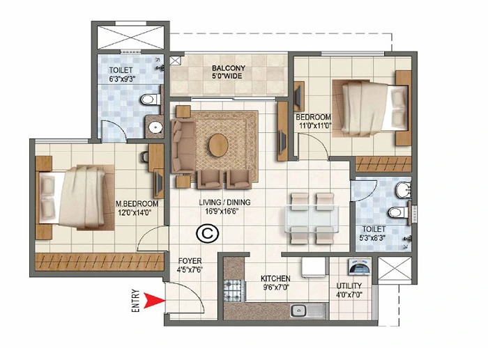 Featured Image of Prestige Pallava Gardens 1 BHK Apartment Floor Plan