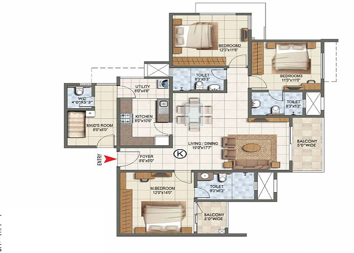 Featured Image of Prestige Pallava Gardens 2 BHK Apartment Floor Plan